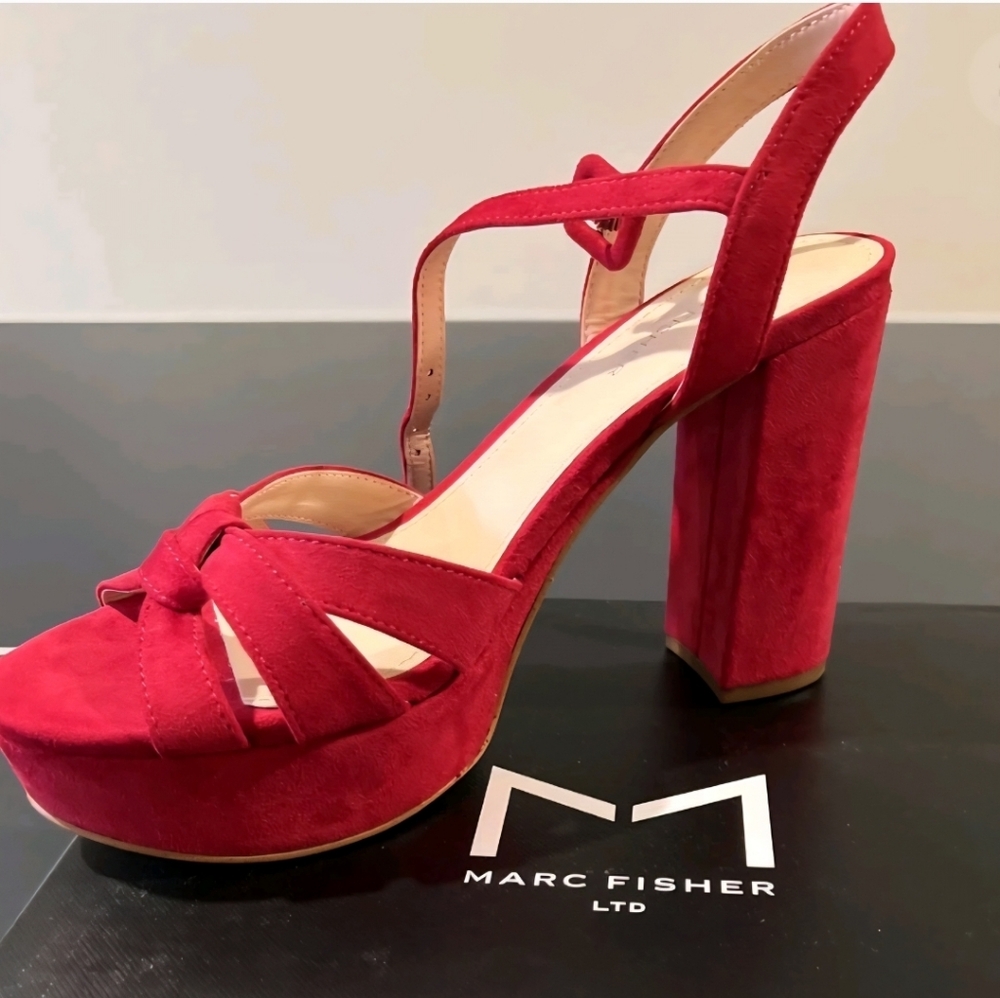 Marc Fisher Red Suede Platform Heels